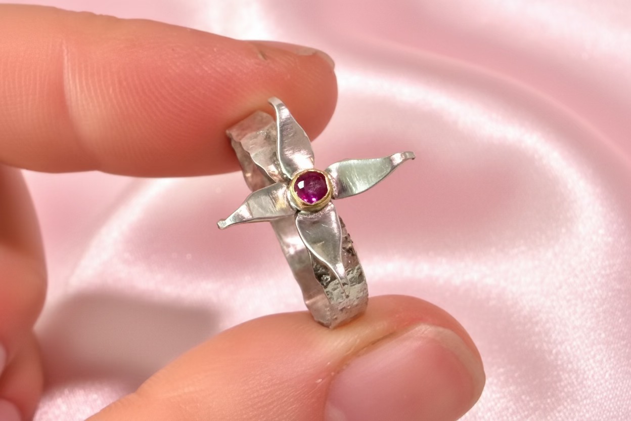 Floral Ring with Pink Topaz