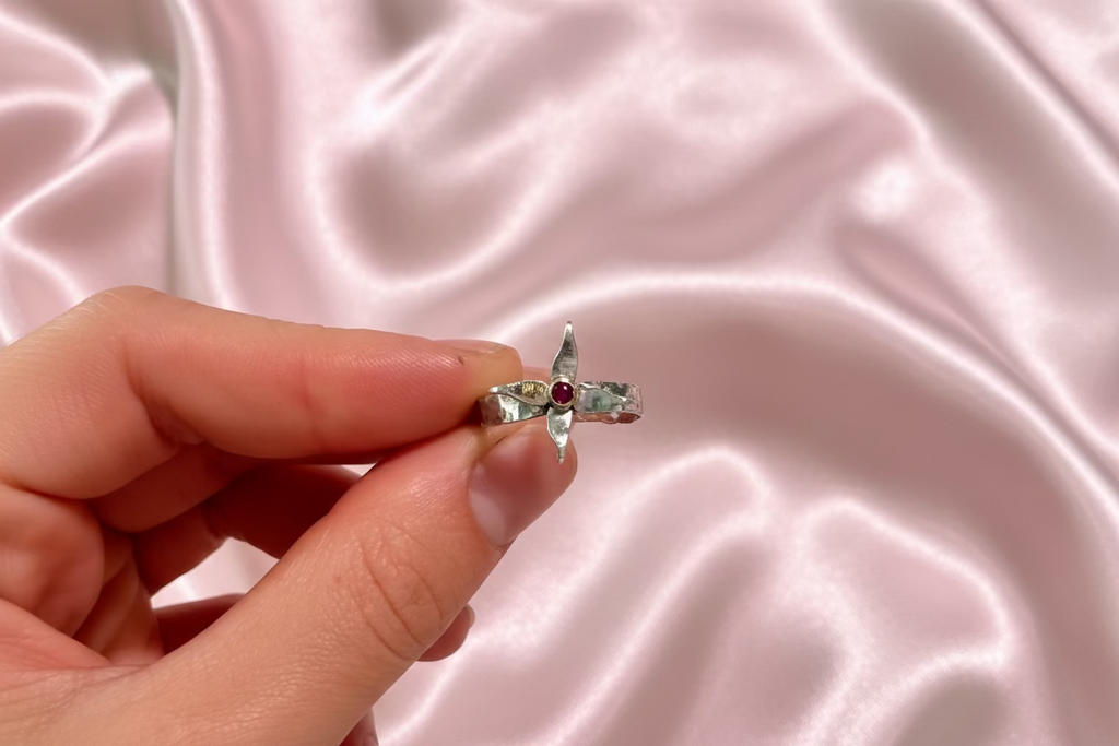 Floral Ring with Pink Topaz