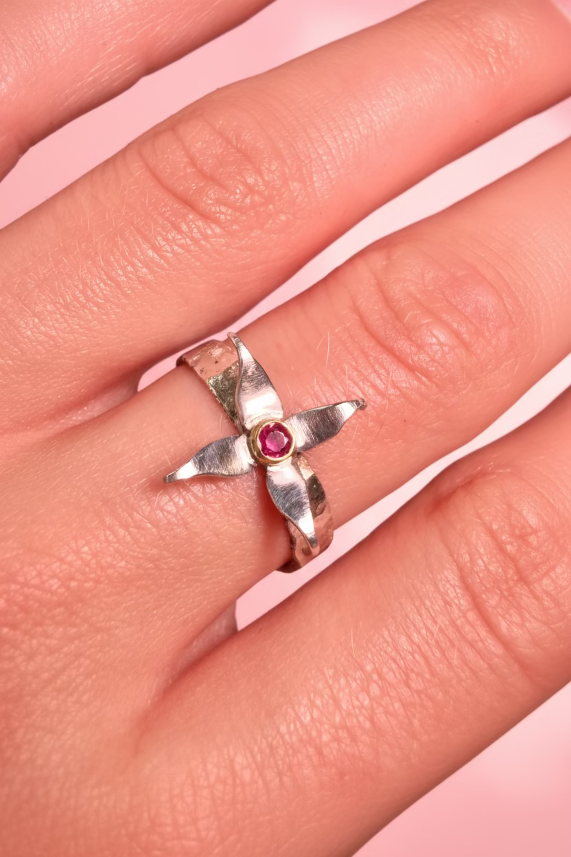 Floral Ring with Pink Topaz