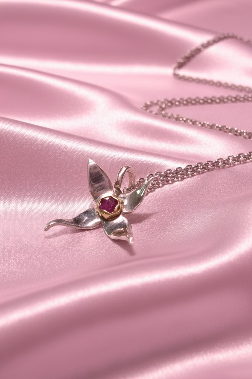 Floral Pendant + Pink Topaz