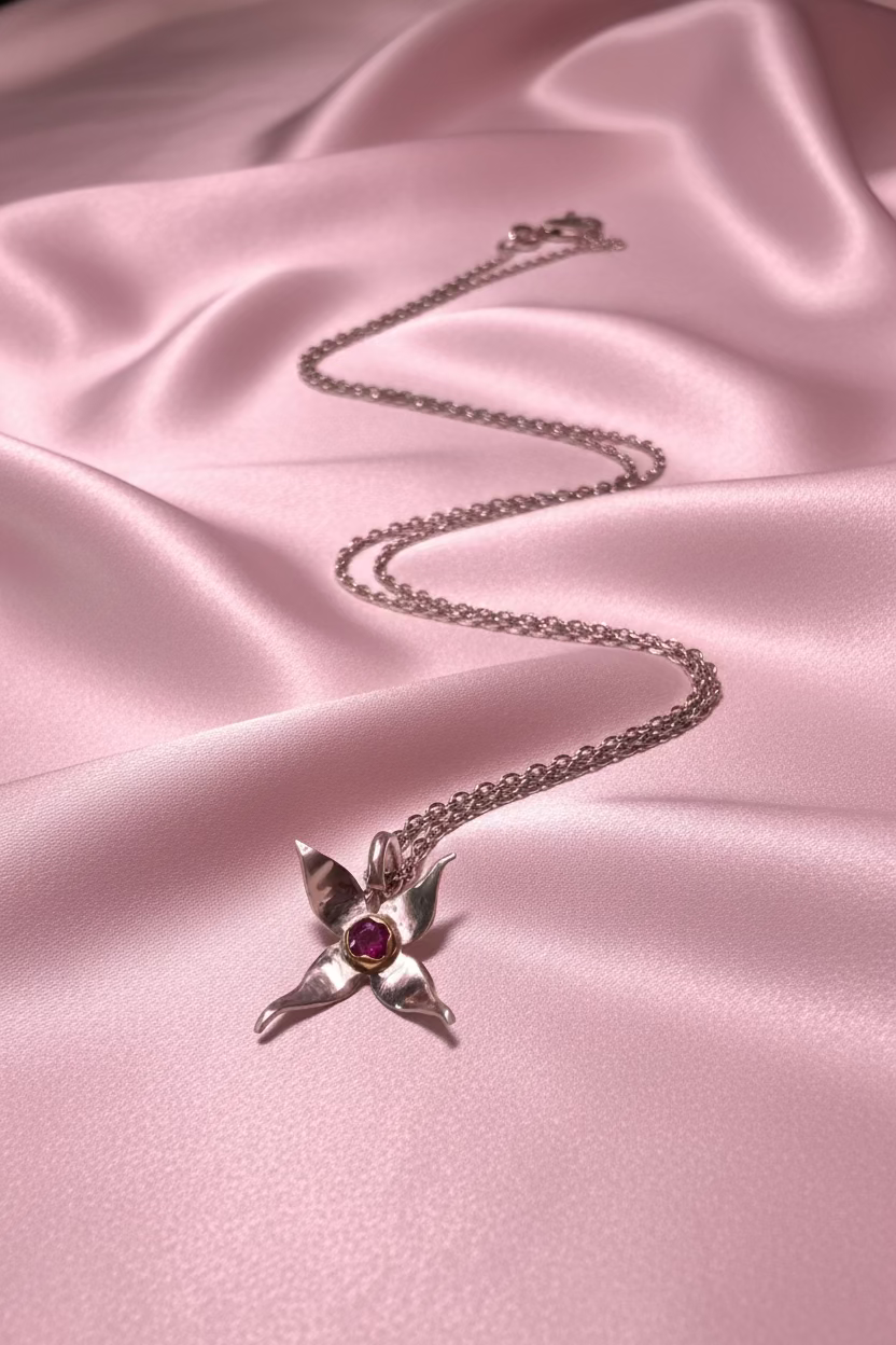 Floral Pendant + Pink Topaz