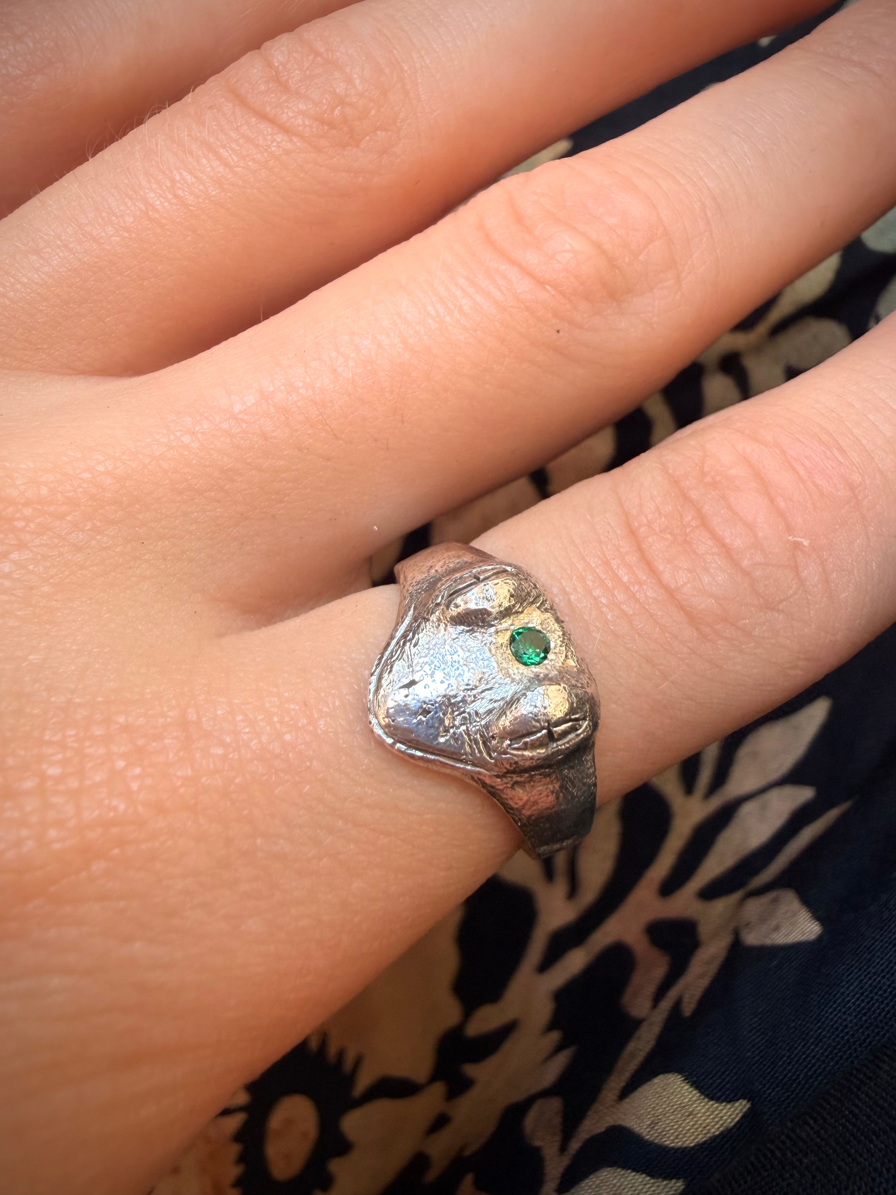 Enlightened Frog Ring with Emerald Stone