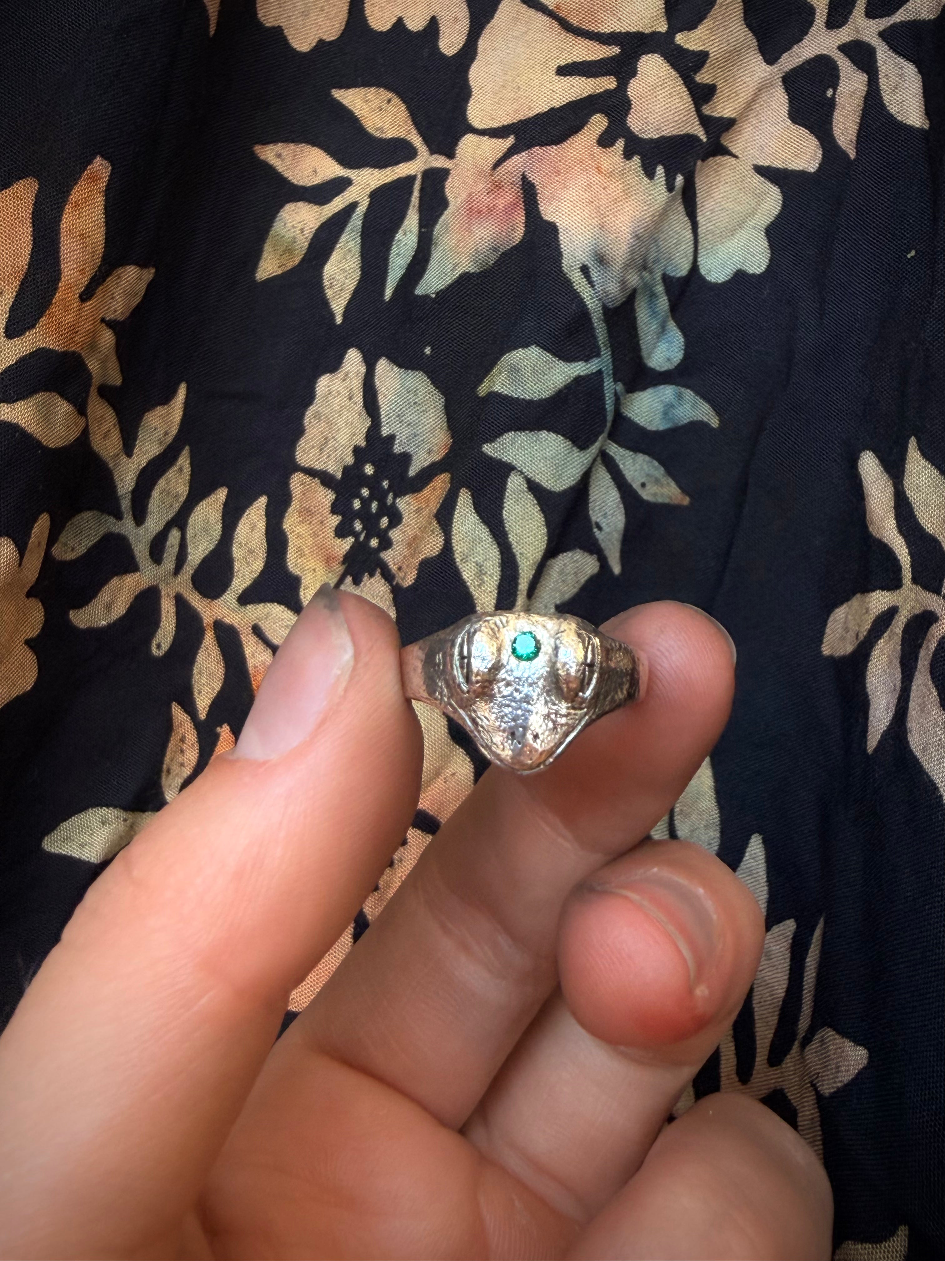 Enlightened Frog Ring with Emerald Stone